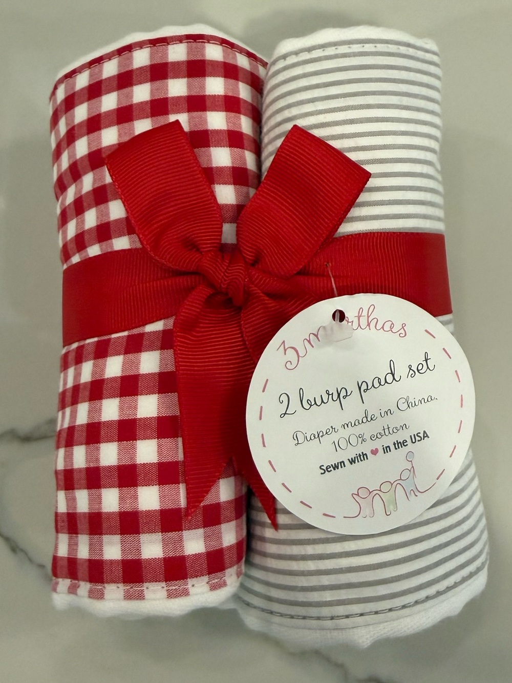 3 Marthas Burp Cloth Set - Red Gingham & Gray Stripe